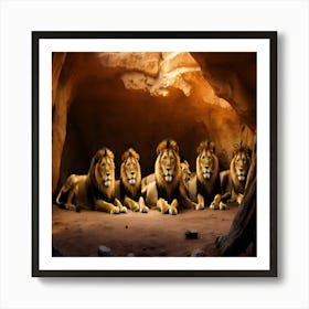 Lions In Cave Art Print