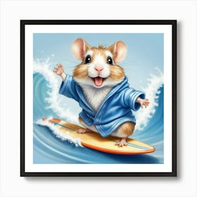 Hamster On A Surfboard 2 Art Print