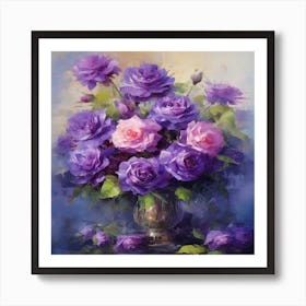 Purple Roses In A Vase Art Print