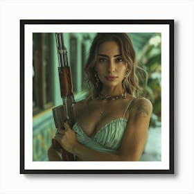 Sexy Girl With Gun Art Print