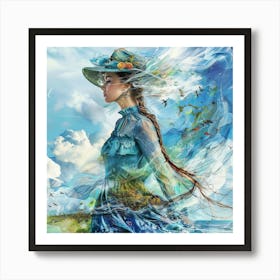 Woman In A Blue Dress 1 Art Print