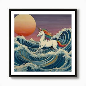 Unicorn On The Waves Art Print