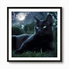 An Alluring Portrait Of A Sleek Black Cat Art Print