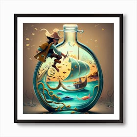 Pirate In A Bottle Art Print