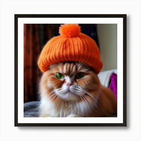 Orange Cat In Hat Art Print