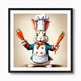 Chef Rabbit Holding Carrots Poster