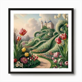 Tulips And Castle 9 Art Print