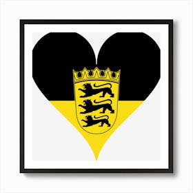 Flag National Flag Heart Love Baden Wuerttemberg Nature Coat Of Arms Lion Art Print