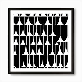 Retro Inspired Linocut Abstract Shapes Black And White Colors art, 201 Art Print