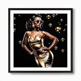 Golden Woman In Gold Dress Art Print
