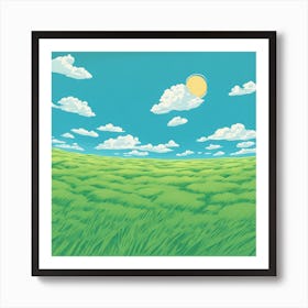 Grassy Field With Clouds Art Print