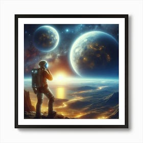 Space Man Looking At Planets Art Print