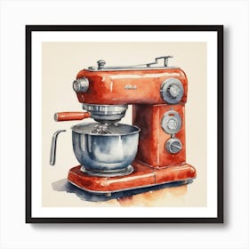 Red Mixer Watercolor Painting Art Print