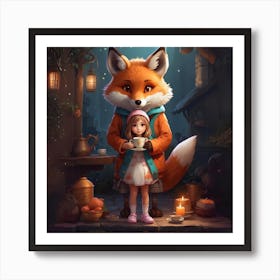 Fox And Girl Art Print