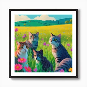 Cats In The Meadow3 Art Print