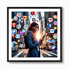 Social Media Woman In The City Art Print