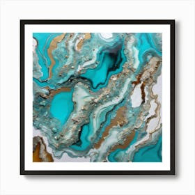 Turquoise And Gold Abstract Painting Art Print