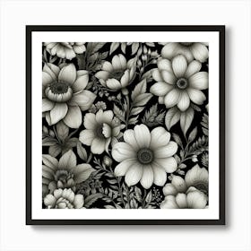 Black And White Flowers 3 Art Print