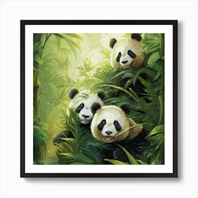 Panda Family In The Jungle Affiche