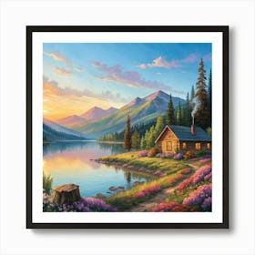 Cabin By The Lake 1 Art Print