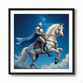 Elegant Knight With Watercolor Enchanting Night Sky 1 Art Print