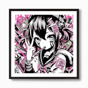 Anime Girl Graffiti Style PInk Affiche