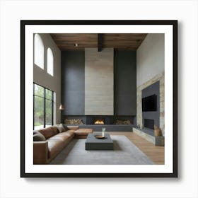 Modern Living Room With Fireplace 1 Art Print