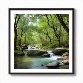 Stream In The Forest Art Print