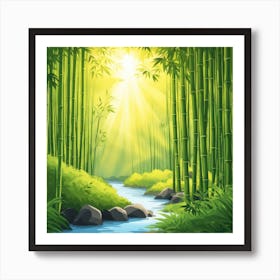 A Stream In A Bamboo Forest At Sun Rise Square Composition 221 Art Print