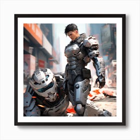 3d Dslr Photography A Man On The Battlefield Ground, Cyberpunk Art, By Krenz Cushart, Wears A Suit Of Power Armor, Closeup Character Portrait, Strong Detailed Digital Art, Artgerm And Lois Van Baarle, Japanes (5) Art Print