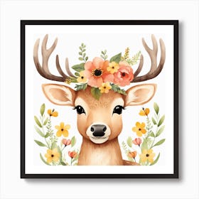 Floral Baby Elk Nursery Illustration (21) Art Print