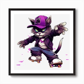 Cat Skateboarder 6 Art Print
