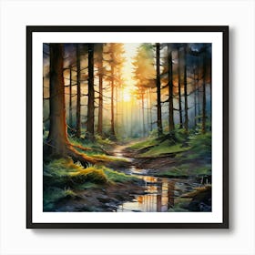 Sunrise In The Forest Art Print