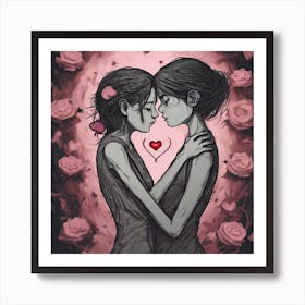 Two Lovers Kissing Art Print