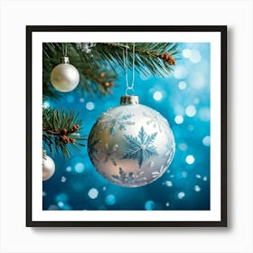 Closeup Of A Shiny White Bauble Adorned With Snowflakes Reflecting The Merry Lights Of A Festive Ch (6) 2 Art Print