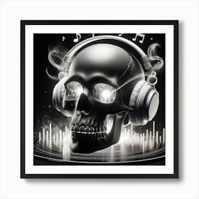 Skull With Headphones 1 Art Print