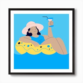 Woman Relaxing In A Pool Art Print