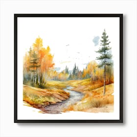 Watercolor Autumn Landscape 17 Art Print