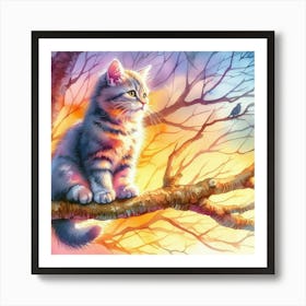 Cat On A Tree Branch Art Print