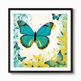 Blue Butterflies VECTOR ART Art Print