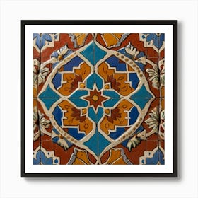 A Colorful Tile On A Wall Inspired By Moroccan zellige Art Print