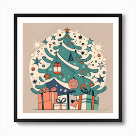 Modern Christmas Tree Minimalistic Drawing Art Print