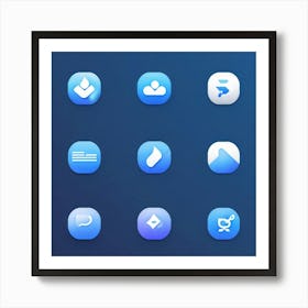 Abstract Vector Icons Shades Of Blue And Gray For Web Navigation Gradient Shading Minimalist Des (1) Art Print