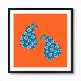 Pears Blue Circles On Orange Art Print