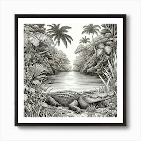 A crocodile in jungle mangrove 3 Art Print