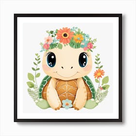 Floral Baby Turtle Nursery Illustration (14) Art Print