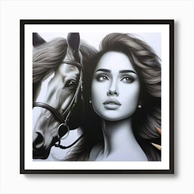 Portrait Of A Woman And Horse Art Print