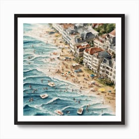 Aerial Beach View Watercolour Art Print 4 Art Print