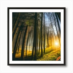 Craiyon 220229 Breathtaking View Of Golden Sunlight Piercing Through Fluffy Clouds Above A Forest On Art Print