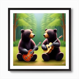 Bears Playing Guitar In The Forest 1 Art Print